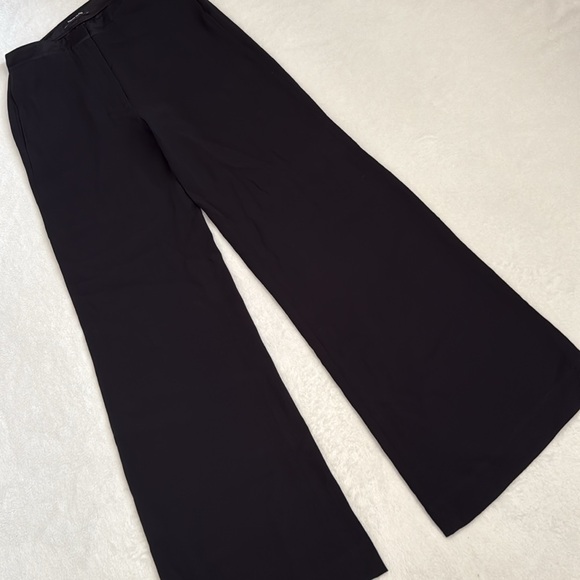 Monika Chiang | Silk Flat Front High Waisted Wide Leg Pants Black (2) - Picture 1 of 16